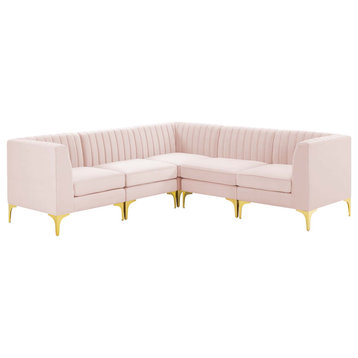 Triumph Channel Tufted Performance Velvet 5-Piece Sectional Sofa, Pink