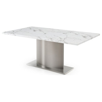 Marble Top Dining Table With Stainless Steel Base, Marble