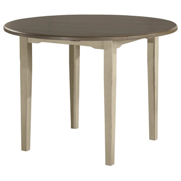 Farmhouse Dining Table, Wooden Legs and Round Top With Drop Leaves, Sea White
