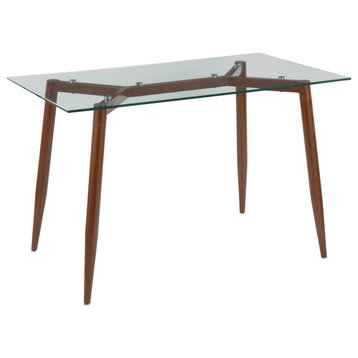 Clara Table, Walnut Metal, Clear Glass