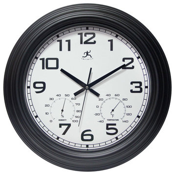 Classique All Weather 18.5" Black Wall Clock/Thermometer