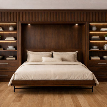 Custom Murphy Bed Wall Unit with Built-In Shelving and Storage