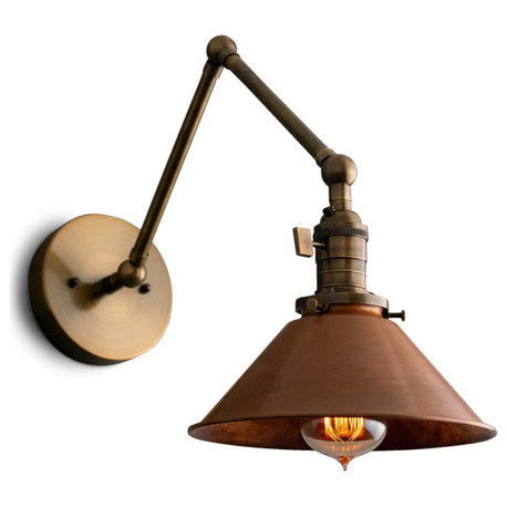 Articulating Wall Sconce, Antique Brass Sconce, Copper Shade