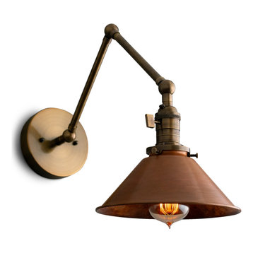 Articulating Wall Sconce, Antique Brass Sconce, Copper Shade