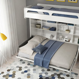Castello - Twin Over Full Wall Bunk Bed with Table - Kids Desks And Desk Sets