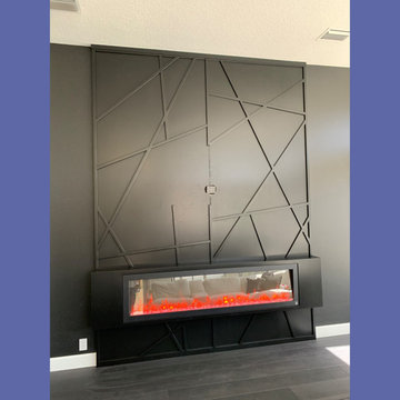 ustom Solid Black on Maple Patterned Wall with Integrated Fireplace Cabinet