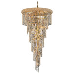 Elegant Lighting - Spiral 22 Light Chandelier in Gold with Clear Royal Cut Crystal - Mesmerizing crystals cascade in a waterfall of glamorous light in the Spiral collection. The magnificent chrome or Gold frame is adorned by shimmering elegant-cut royal-cut Swarovski Spectra or Swarovski Elements crystal strands. Bring glistening light to your foyer living room dining room or bedroom with a Spiral hanging fixture.&nbsp