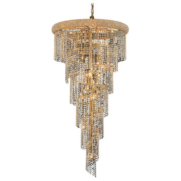 Spiral 22 Light Chandelier in Gold with Clear Royal Cut Crystal