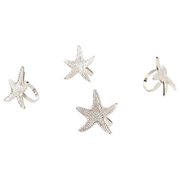 Elegant Nautical Design Silver Napkin Rings, Set of 4, Starfish