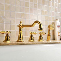 Antique Brass Golden Printed Luxury Widespread Tub Faucet with Hand Shower FBT08 - Bathtub Faucets