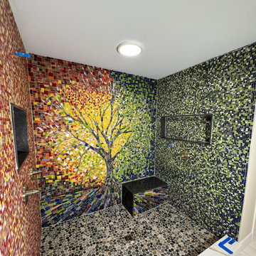 Decorative Bathroom Tapestry of Time: Four Seasons Tree Mosaic