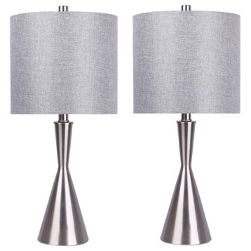 23" Brushed Nickel Table Lamps With Gray Linen Shades, Set of 2