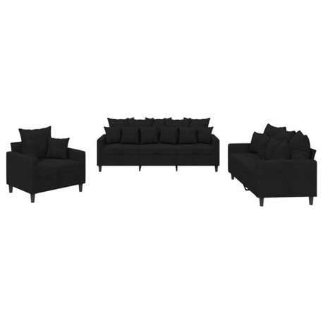 vidaXL Sofa Set with Cushions Loveseat Couch Armchair 3 Piece Black Velvet