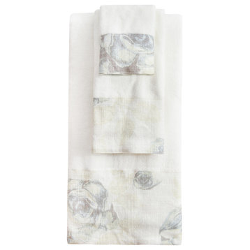 Rosaline Linen Towel Set, White, 3 Piece