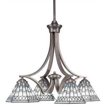 Zilo 4 Light Chandelier, Graphite Finish With 7" Pewter Tiffany Glass
