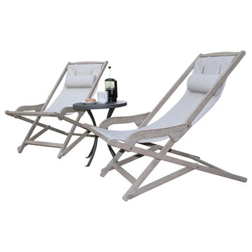 2-Piece Gray Wash Eucalyptus Folding Swing Lounger Set With Mosaic Accent Table
