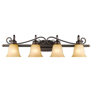 Belle Meade 4 Light Bath Vanity in Rubbed Bronze with Tea Stone Glass