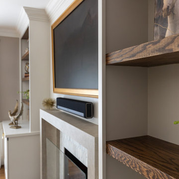 Raleigh NC Living Room Remodel — Marble Fireplace & Custom Built-Ins