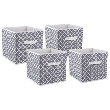 DII 11" Square Polyester Cube Lattice Storage Bin in Gray (Set of 4)