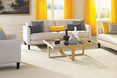 Inspiration for a contemporary carpeted family room remodel in Orange County