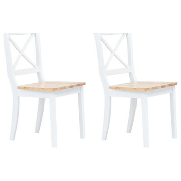 Vidaxl Dining Chairs 2-Piece White and Light Wood Solid Rubber Wood
