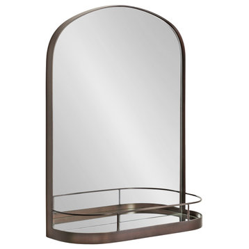 Peyson Framed Arch Mirror With Shelf, Bronze, 18"x24"
