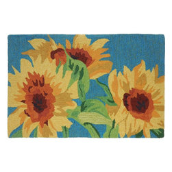 Sunflowers On Teal MC010 Area Rug - Area Rugs