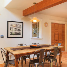 Metal chairs with wood table