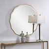 Elegant Large 42" Round Ruffled Wall Mirror Gold Wood Frame Scalloped Edge