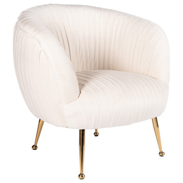 Beatrice Curved Accent Chair, Off White/Gold