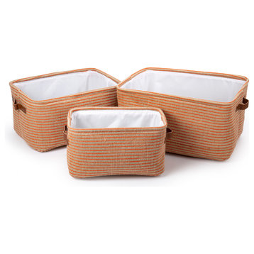 Striped Organizational Storage Basket, 3-Piece Set, Orange