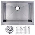 Hardware Supply Source - 30" Stainless Steel Farmhouse Curved Apron Kitchen Sink With Grid and Strainer - Update your kitchen With the latest trends. This 16 gauge Stainless Steel Farmhouse Sink Set is of the highest quality and value. All products guaranteed.