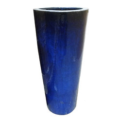 Blue Glazed Tall Round Planter - Outdoor Plant Pots & Planters