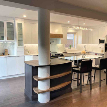 Whitw Kitchen with Blue Island