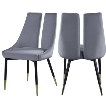 Sleek Velvet Upholstered Dining Chair (Set of 2), Gray