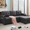 Mabel Fabric Sleeper Sectional With Cupholder, USB and Pocket, Dark Gray, Linen