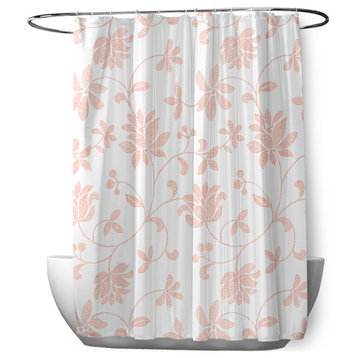 70"Wx73"L Traditional Floral Shower Curtain, Blush
