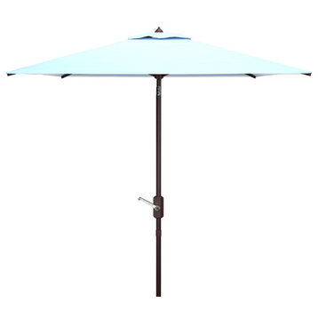 Safavieh Athens 7.5' Square Crank Umbrella, Baby Blue/White