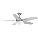 Progress Lighting - Graceful Collection 54" 5 Blade Fan With LED Light, Polished Chrome - Refresh your living space with the crisp, clean style of the 54" Graceful fan. The stylish design comes in a Polished Chrome finish. The five-blade fan features a white opal glass shade and a 17W dimmable LED module. A remote with batteries is included and controls full range dimming and fan speed capabilities. LED source offers a 3000K-color temperature, energy savings and maintenance benefits for the home.  Graceful also has a reversible motor that can be accessed via a manual switch.