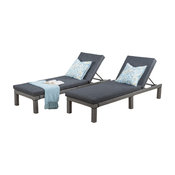 GDF Studio Venice Outdoor Black Wicker Chaise Lounge, Cushions, Set of 2