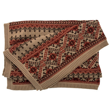 Fair Isle Knit Throw Blanket, 50"x60", Rustic Red, 1 Piece