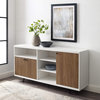 Modern Sideboard, Sliding Door and Removable Angled Shelf, English Oak/White