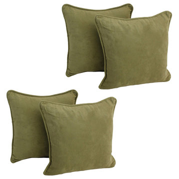 18" Double-Corded Solid Microsuede Square Throw Pillows, Set of 4, Sage Green