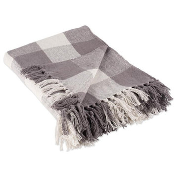 DII 60x50" Modern Cotton Buffalo Check Throw with Fringe in Gray and White