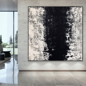 Music 48x48 IN Black White abstract Art oversized Modern Painting MADE TO ORDER