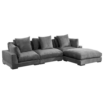 4 PC Grey Corduroy Large Nook Reversible Modular Sectional Sofa