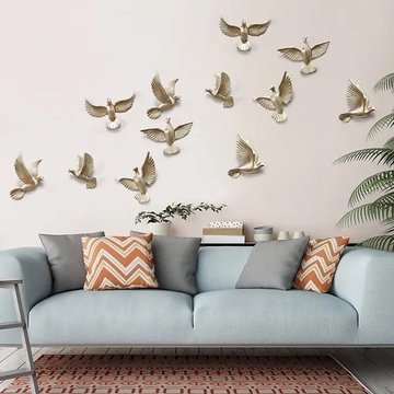 6 Pieces Set Gold Flocking Birds Modern Wall Decor Set for Living Room - DIY Com