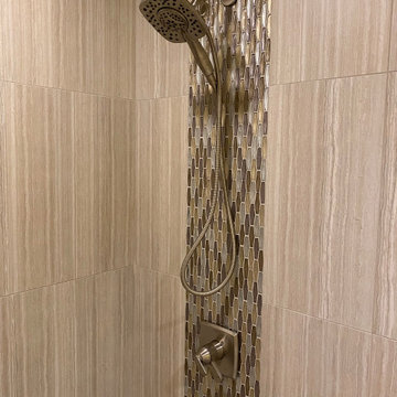 MASTER BATHROOM - Tub-To-Shower 12" x 24" Gray Porcelain Tile Vertically Aligned
