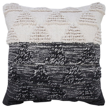 Ox Bay Handwoven Black/White Geometric Organic Cotton Pillow Cover, 20"x20"