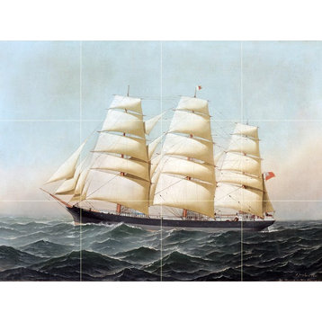 Tile Mural, Seascape Ship Backsplash Ceramic Glossy